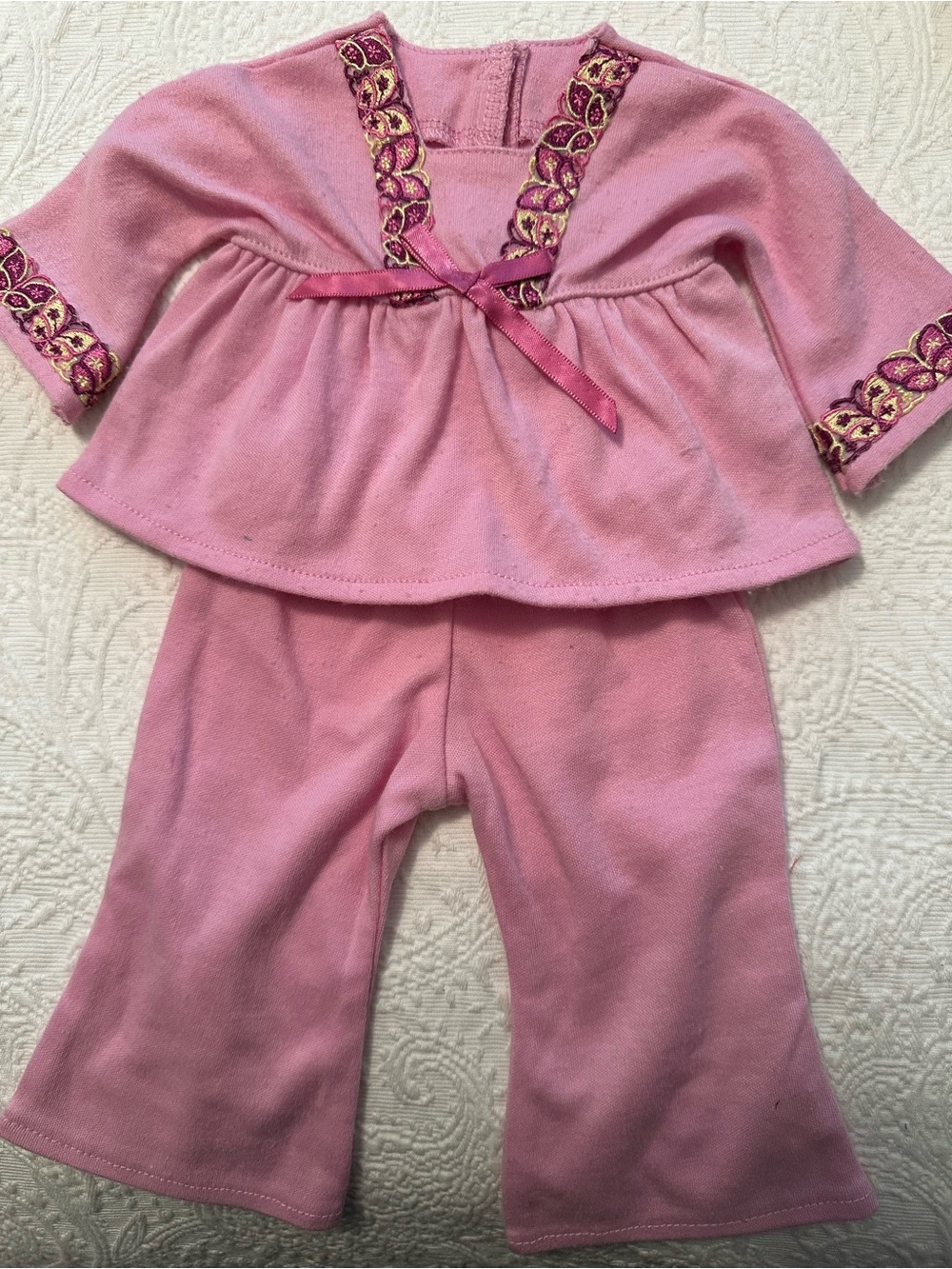 American girl, doll pink pajamas with slippers
